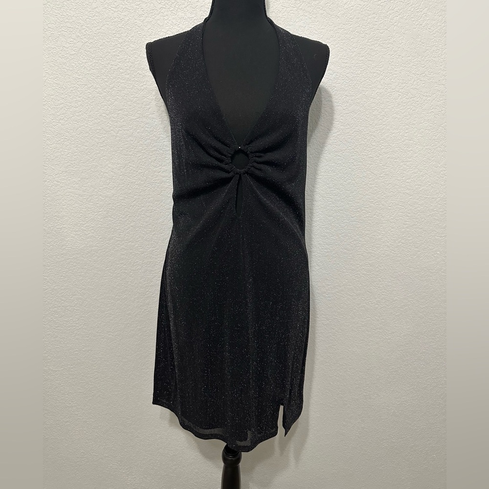 Black Glitter Halter Cocktail Dress